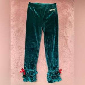Matilda Jane Christmas Tinsel Green Velvet Ruffle Leggings Girls Size 4